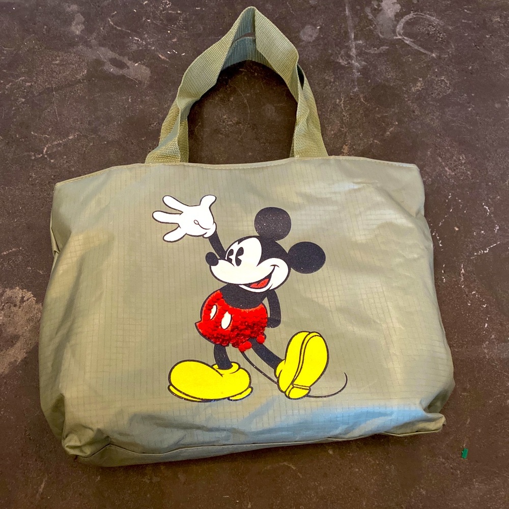 Disney Mickey Mouse Classic Green Army Glitter Sequin 3 in 1 Tote Bag